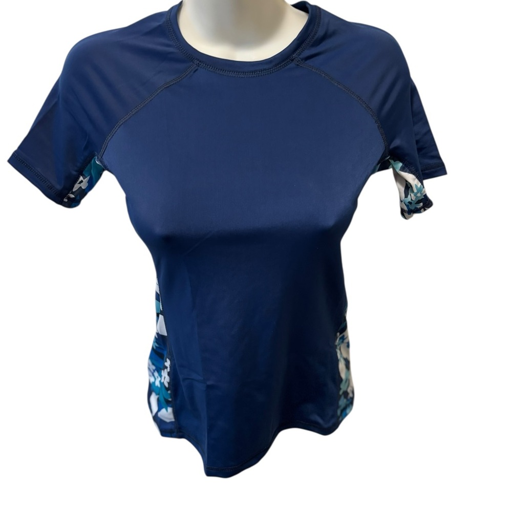 Kanu Eden SS Rashguard Sz XS Navy Blue Floral 50+ SPF Pullover Surfboard Active - Picture 3 of 6